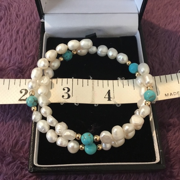 Beautiful Pearl Turquoise & 14K Gold Wrap Bracelet ,Large - Picture 8 of 8